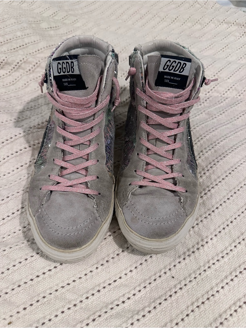 GGDB Pink Lace Gray High-Top Sneakers